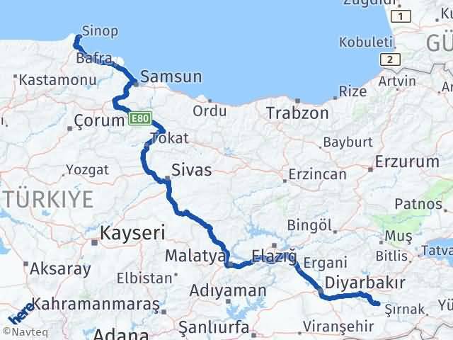 Batman Hasankeyf Sinop Arası Kaç Km - Yol Haritası