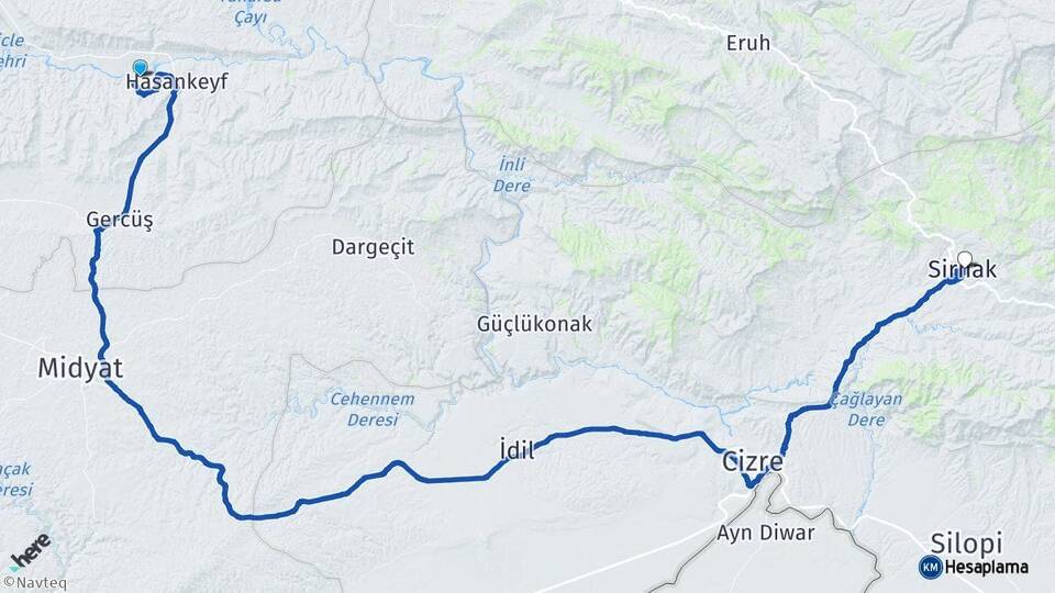 Batman Hasankeyf Şırnak Arası Kaç Km - Yol Haritası