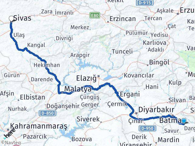 Batman Hasankeyf Sivas Arası Kaç Km - Yol Haritası
