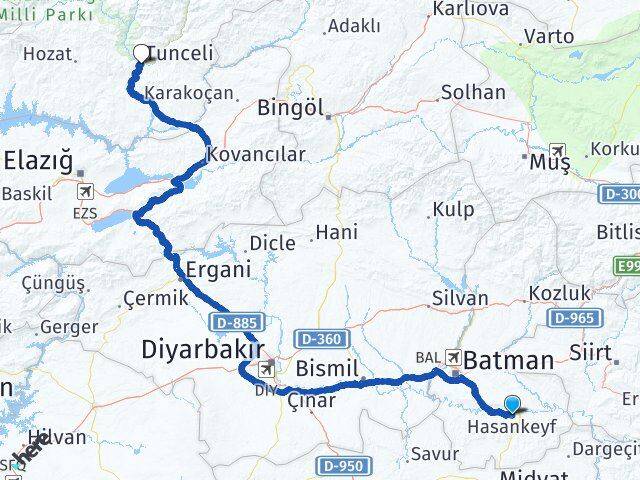 Batman Hasankeyf Tunceli Arası Kaç Km - Yol Haritası