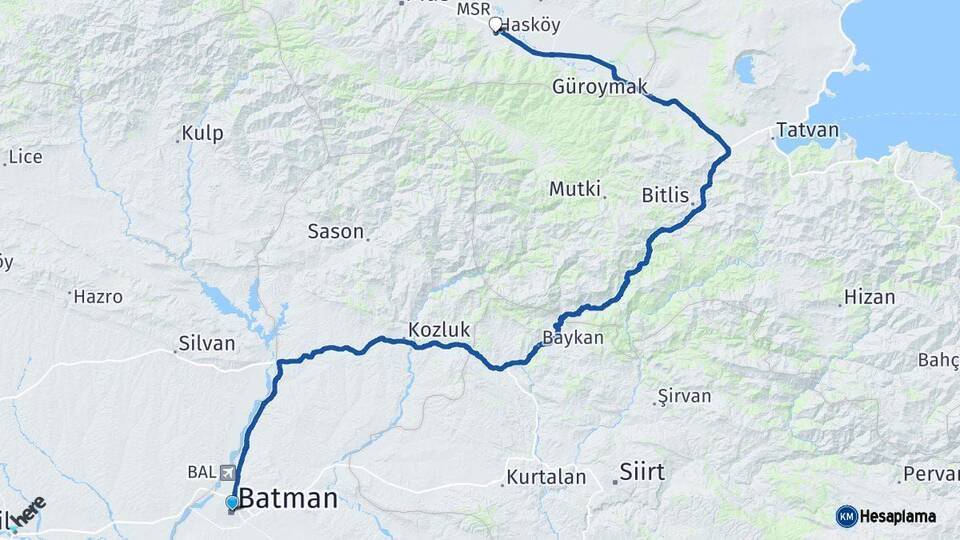 Batman Hasköy Muş Arası Kaç Km - Yol Haritası