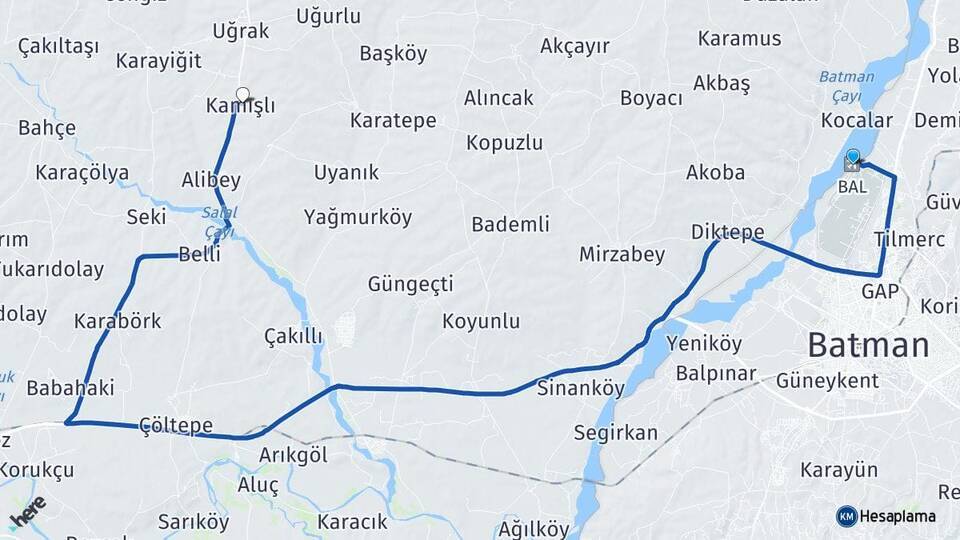 Batman Havalimanı Kamışlı Arası Kaç Km - Yol Tarifi