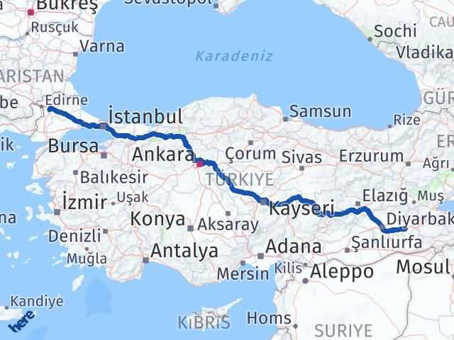 Batman Havsa Edirne Arası Kaç Km - Yol Haritası