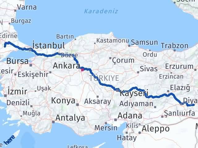 Batman Hayrabolu Tekirdağ Arası Kaç Km - Yol Haritası