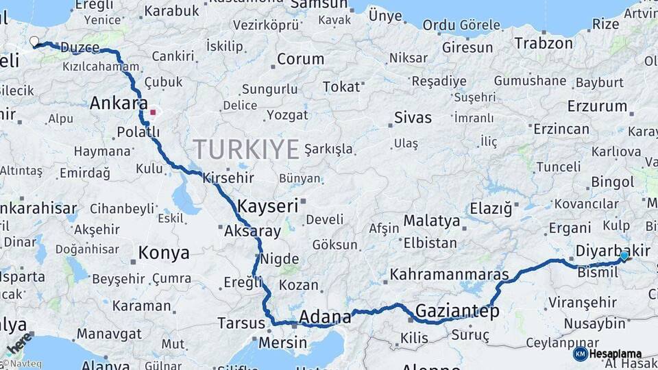 Batman Hendek Sakarya Arası Kaç Km - Yol Haritası