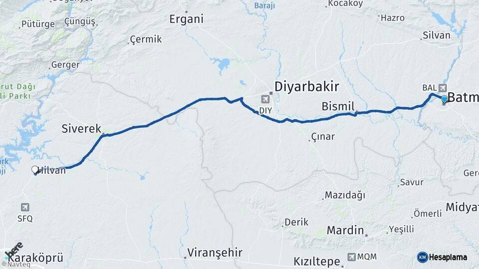 Batman Hilvan Şanlıurfa Arası Kaç Km - Yol Haritası