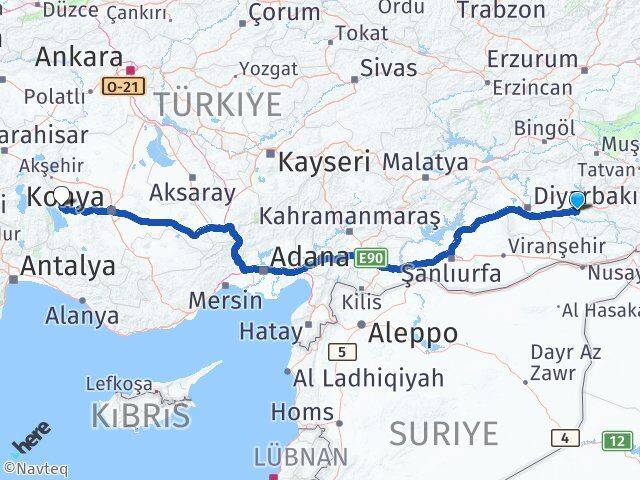 Batman Hüyük Konya Arası Kaç Km - Yol Haritası