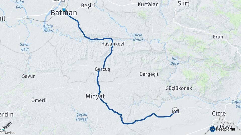 Batman İdil Şırnak Arası Kaç Km - Yol Haritası