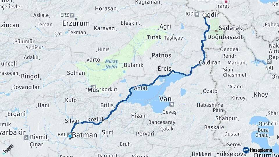 Batman Iğdır Arası Kaç Km - Yol Haritası