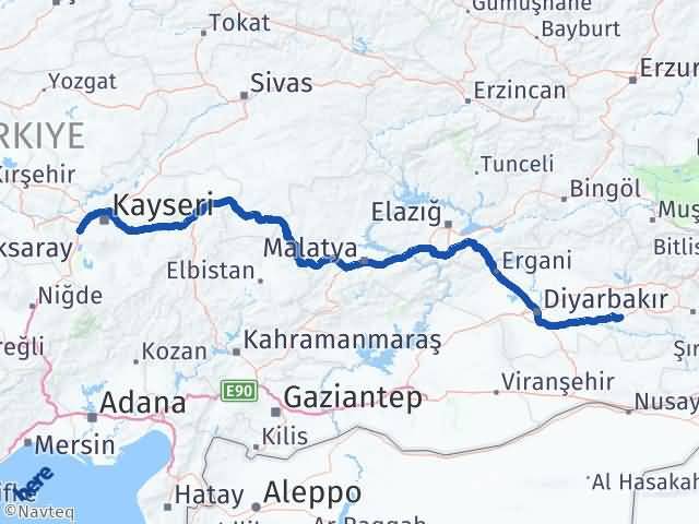 Batman İncesu Kayseri Arası Kaç Km - Yol Haritası