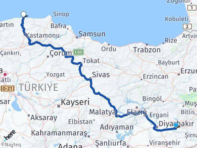 Batman İnebolu Kastamonu Arası Kaç Km - Yol Haritası