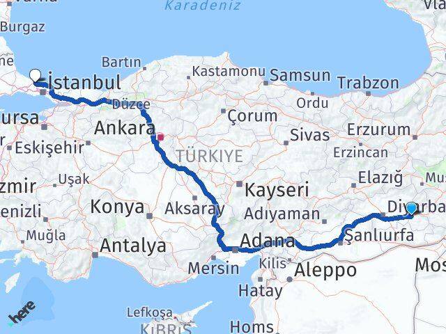 Batman İstanbul Havalimanı Arası Kaç Km - Yol Haritası