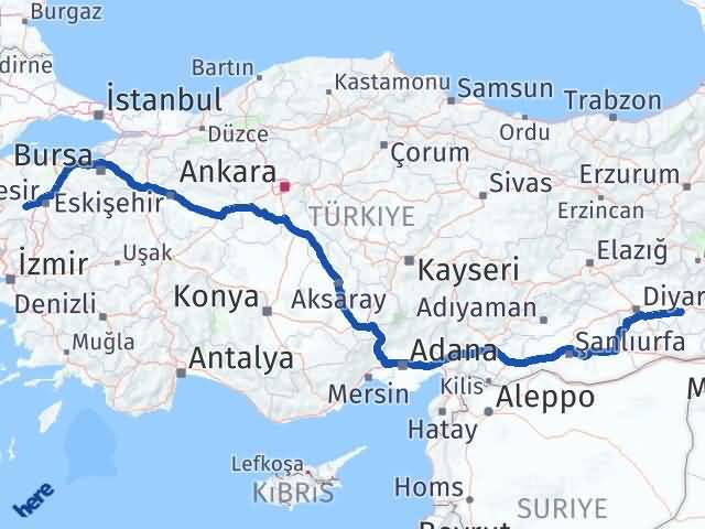 Batman İvrindi Balıkesir Arası Kaç Km - Yol Haritası