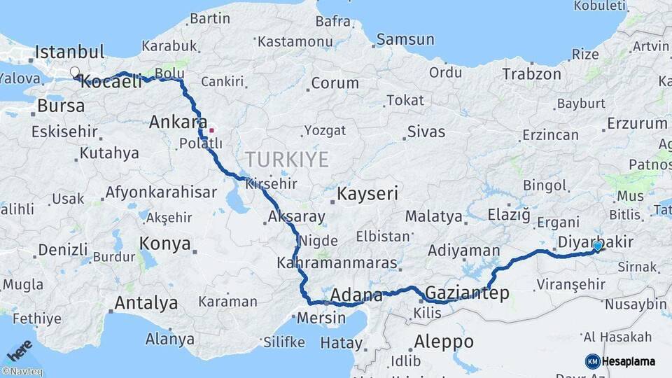 Batman İzmit Kocaeli Arası Kaç Km - Yol Haritası
