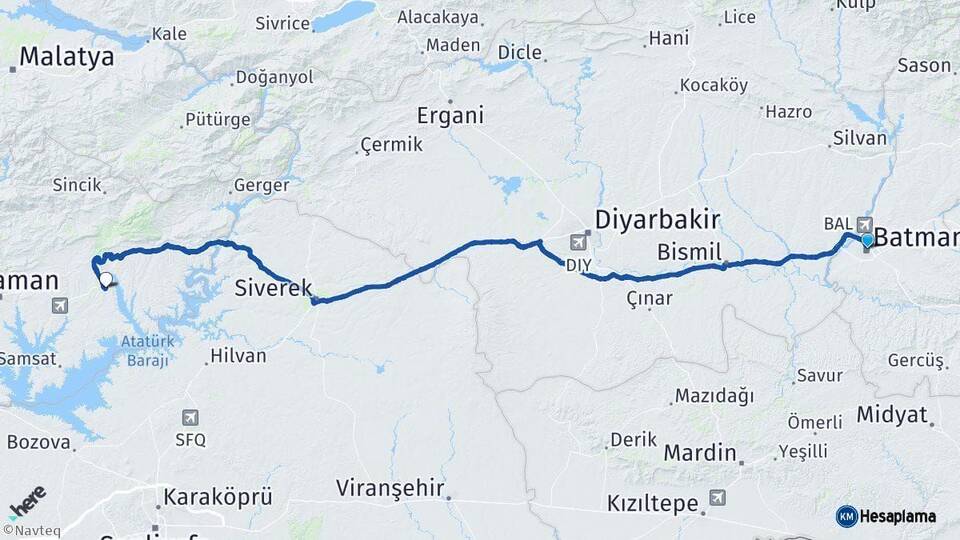 Batman Kahta Adıyaman Arası Kaç Km - Yol Haritası