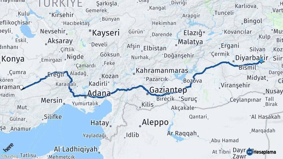 Batman Karaman Arası Kaç Km - Yol Haritası