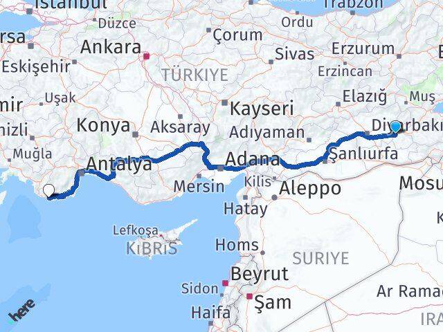 Batman Kaş Antalya Arası Kaç Km - Yol Haritası