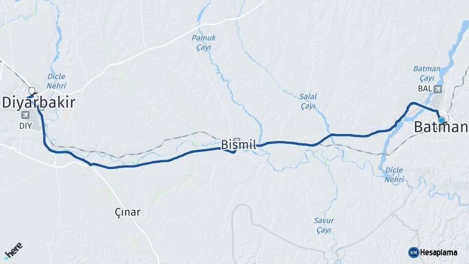 Batman Kayapınar Diyarbakır Arası Kaç Km - Yol Haritası