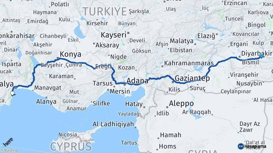 Batman Kemer Antalya Arası Kaç Km - Yol Haritası