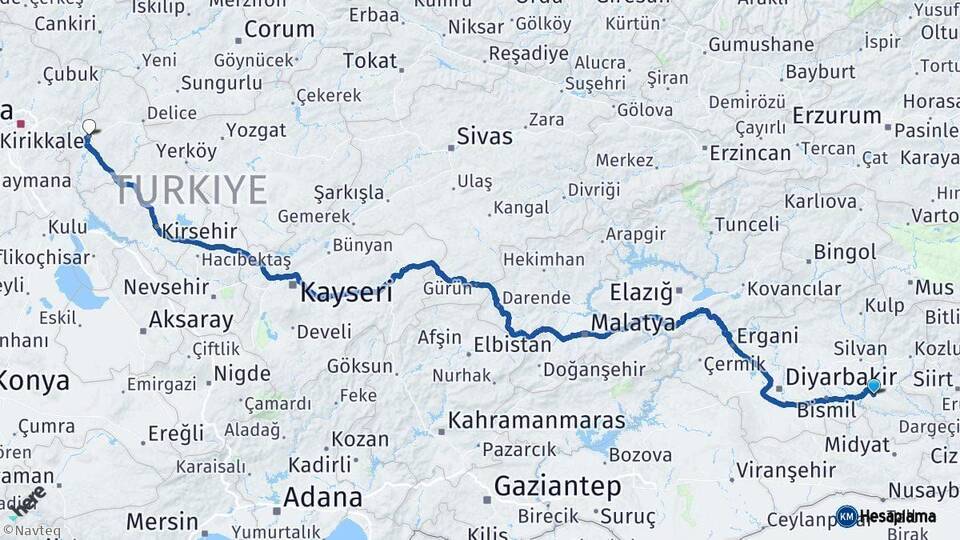 Batman Kırıkkale Arası Kaç Km - Yol Haritası
