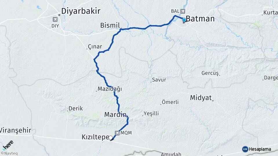 Batman Kızıltepe Mardin Arası Kaç Km - Yol Haritası
