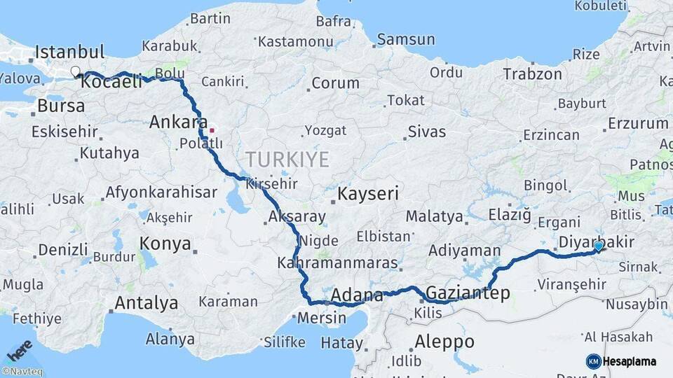 Batman Kocaeli Arası Kaç Km - Yol Haritası