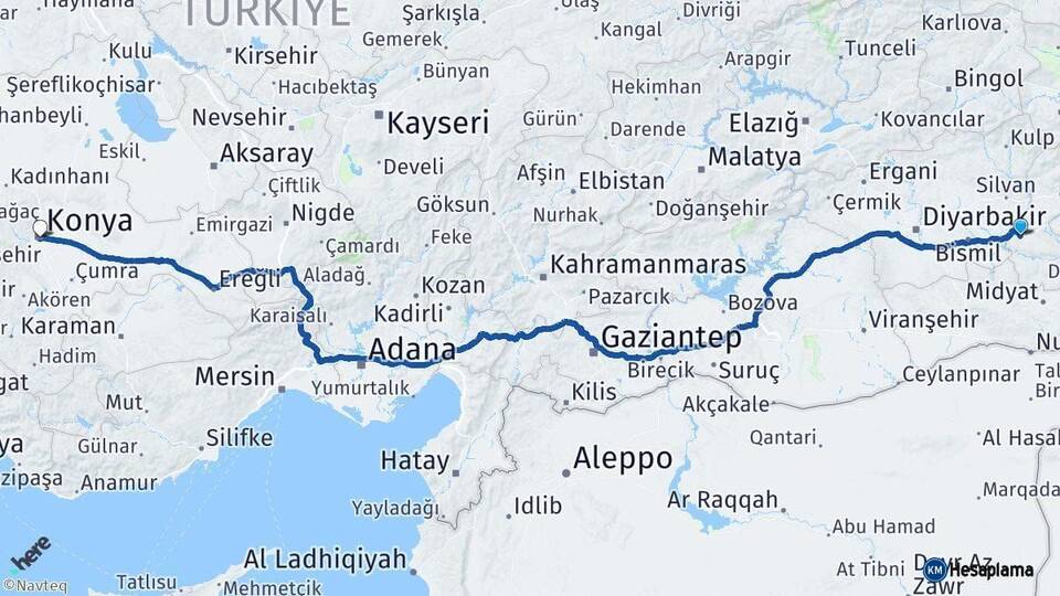 Batman Konya Arası Kaç Km - Yol Haritası