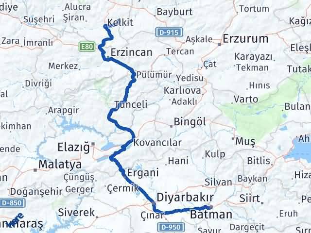 Batman Köse Gümüşhane Arası Kaç Km - Yol Haritası