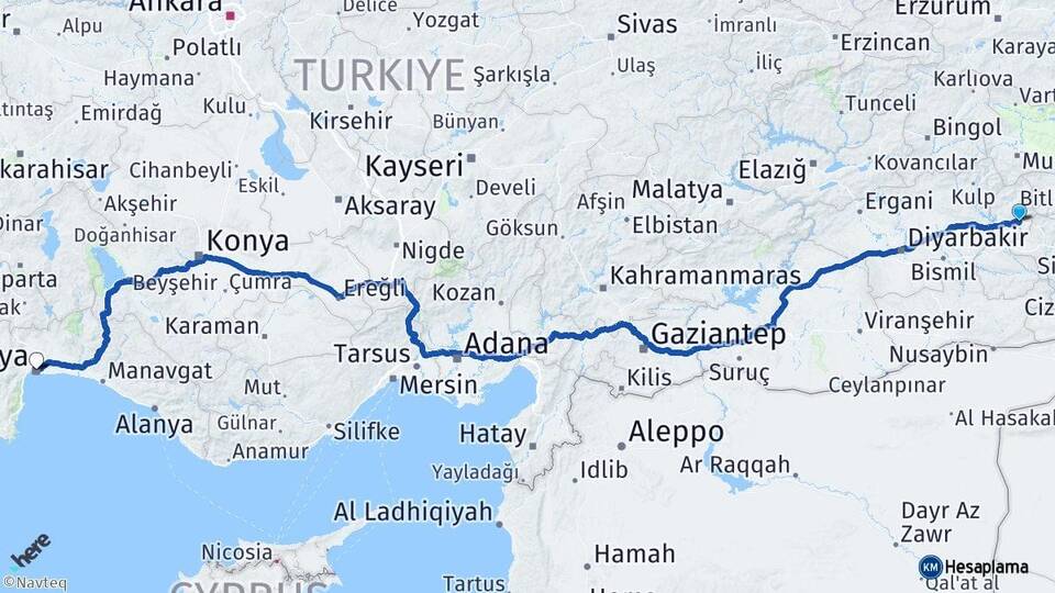 Batman Kozluk Antalya Arası Kaç Km - Yol Haritası