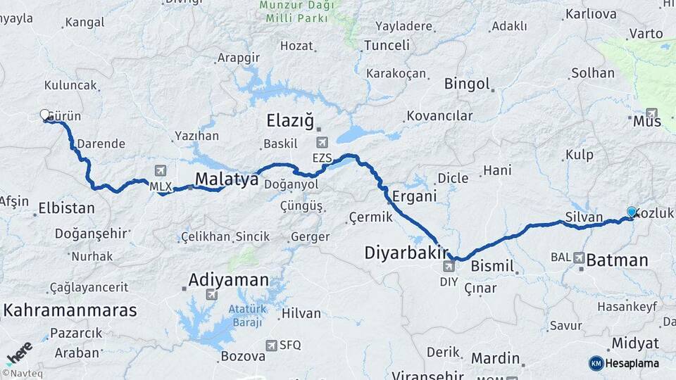 Kozluk Batman Havalimanı Arası Kaç Km - Yol Tarifi