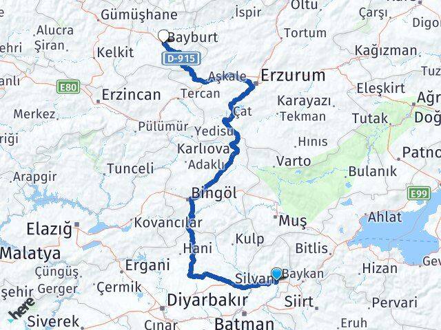 Batman Kozluk Bayburt Arası Kaç Km - Yol Haritası