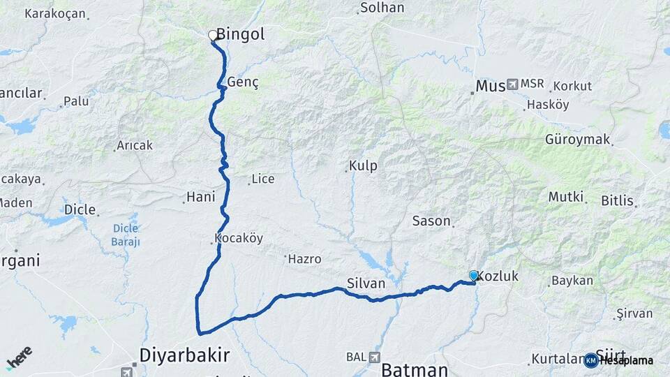 Batman Kozluk Bingöl Arası Kaç Km - Yol Haritası