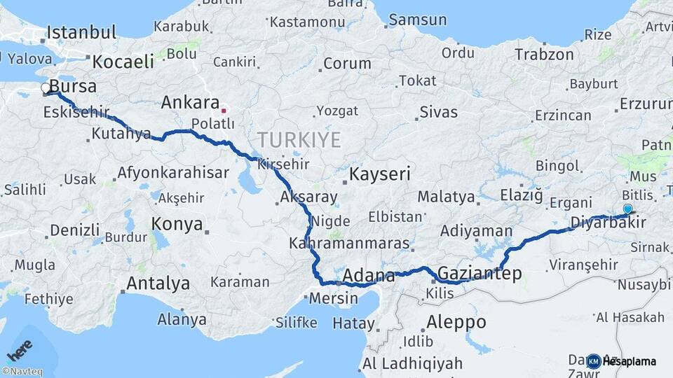 Batman Kozluk Bursa Arası Kaç Km - Yol Haritası