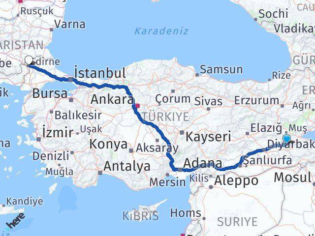 Batman Kozluk Edirne Arası Kaç Km - Yol Haritası