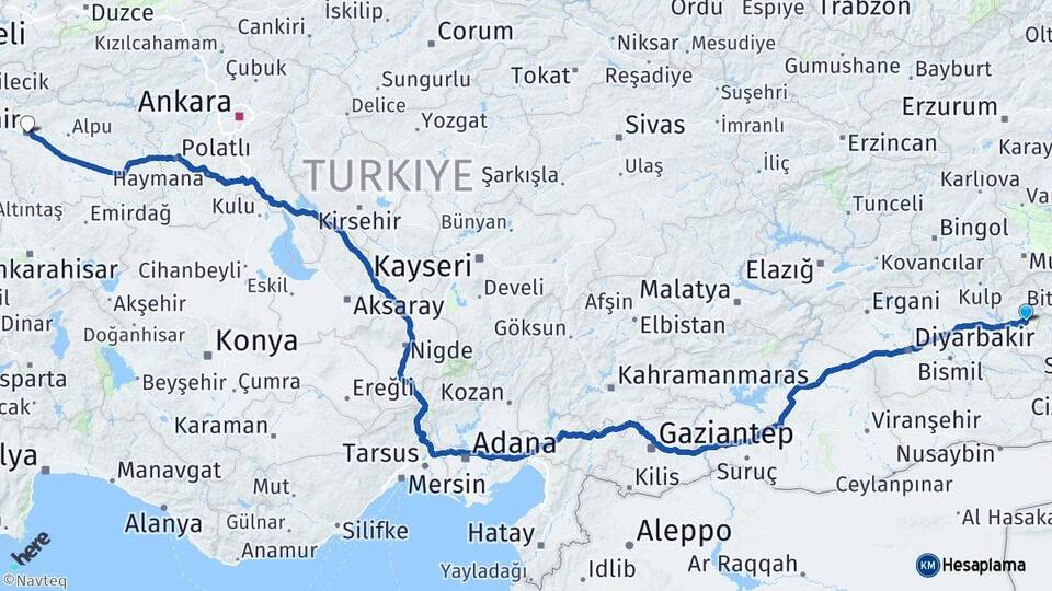 Batman Kozluk Eskişehir Arası Kaç Km - Yol Haritası