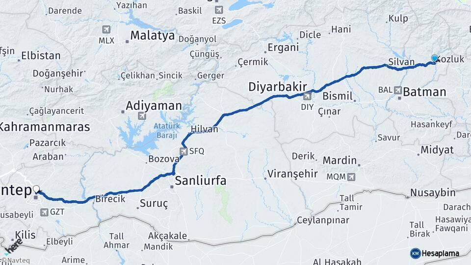Batman Kozluk Gaziantep Arası Kaç Km - Yol Haritası