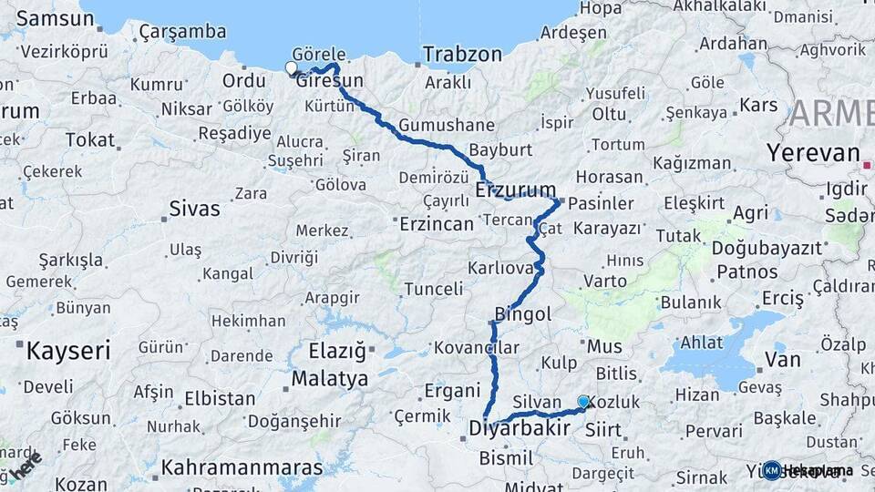 Kozluk Giresun Arası Kaç Km - Yol Tarifi