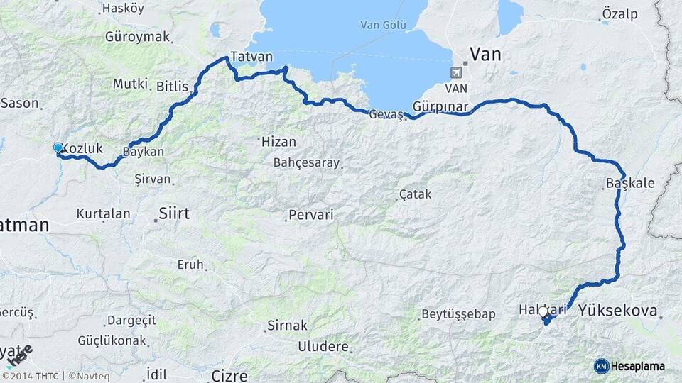 Batman Kozluk Hakkari Arası Kaç Km - Yol Haritası