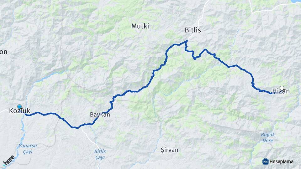 Batman Kozluk Hizan Bitlis Arası Kaç Km - Yol Haritası