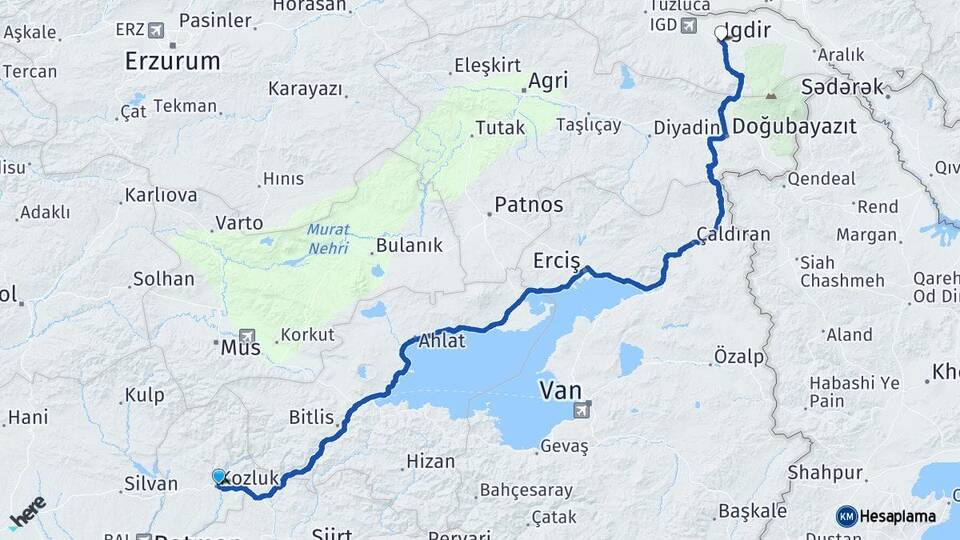 Batman Kozluk Iğdır Arası Kaç Km - Yol Haritası