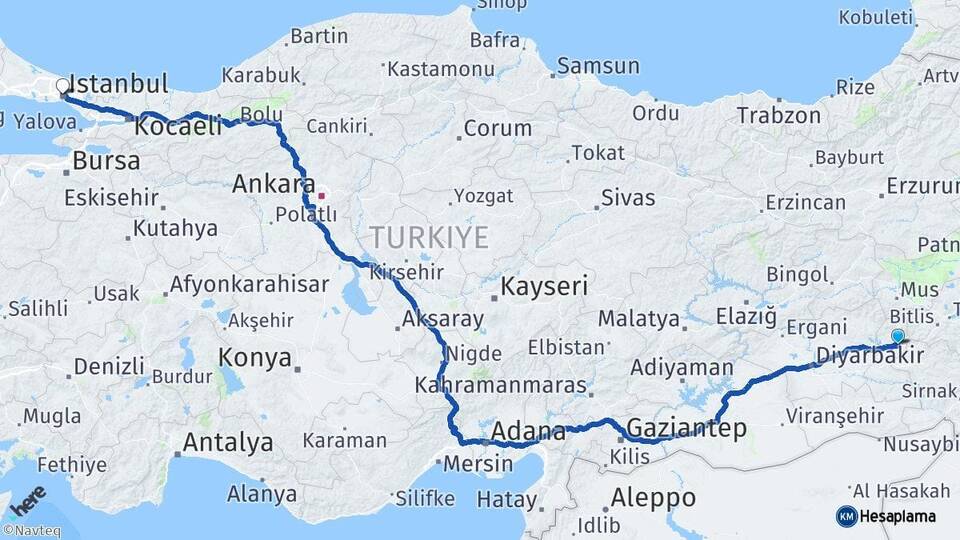 Batman Kozluk İstanbul Arası Kaç Km - Yol Haritası