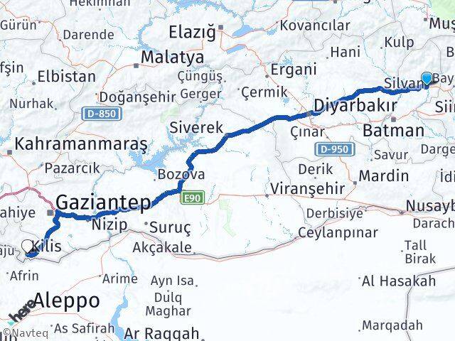 Batman Kozluk Kilis Arası Kaç Km - Yol Haritası