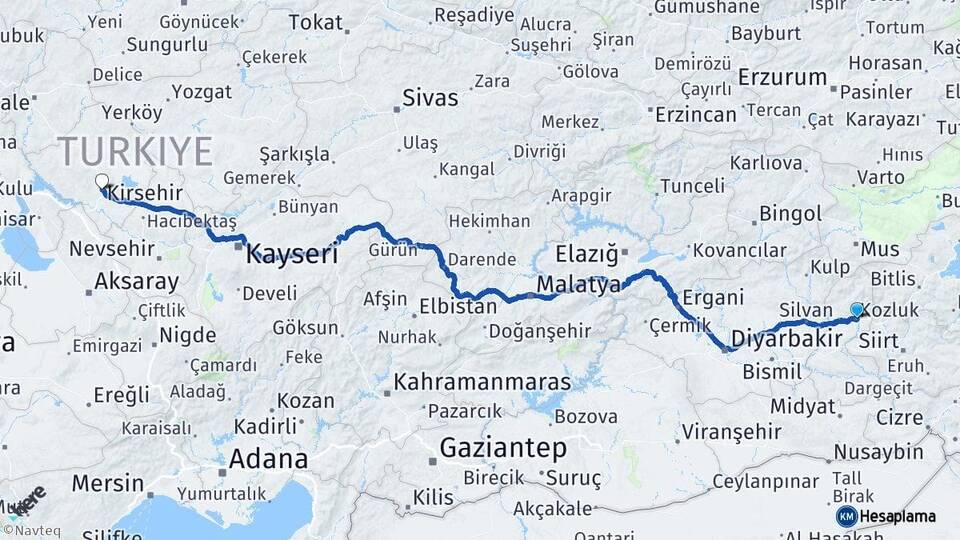 Batman Kozluk Kırşehir Arası Kaç Km - Yol Haritası