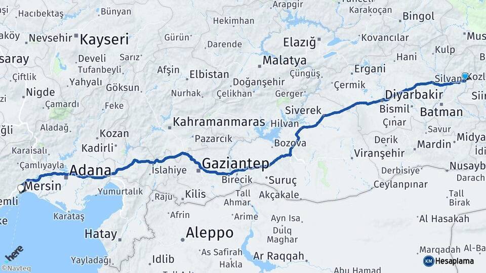Batman Kozluk Mersin Arası Kaç Km - Yol Haritası