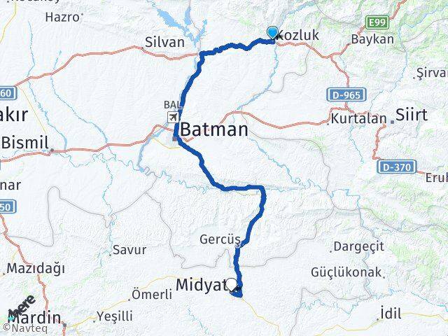 Batman Kozluk Midyat Mardin Arası Kaç Km - Yol Haritası