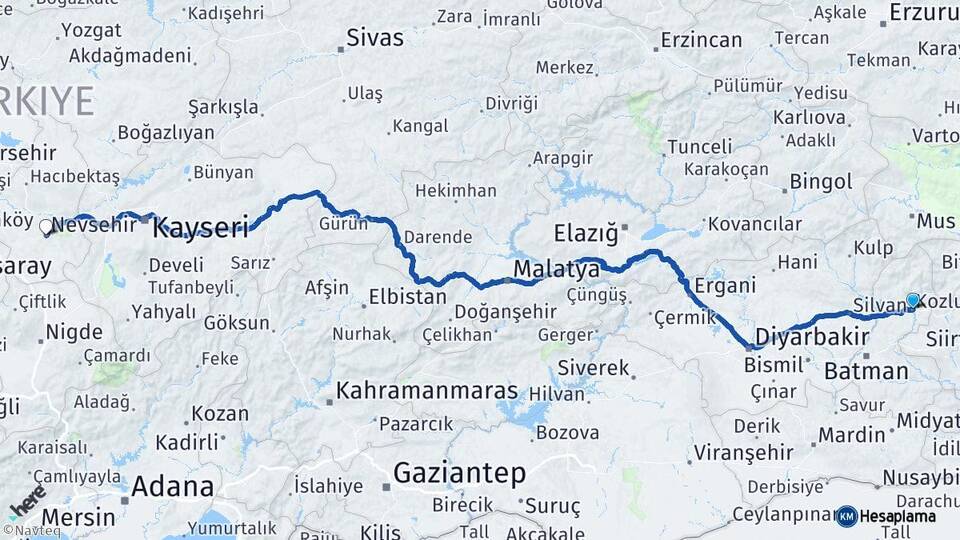 Batman Kozluk Nevşehir Arası Kaç Km - Yol Haritası