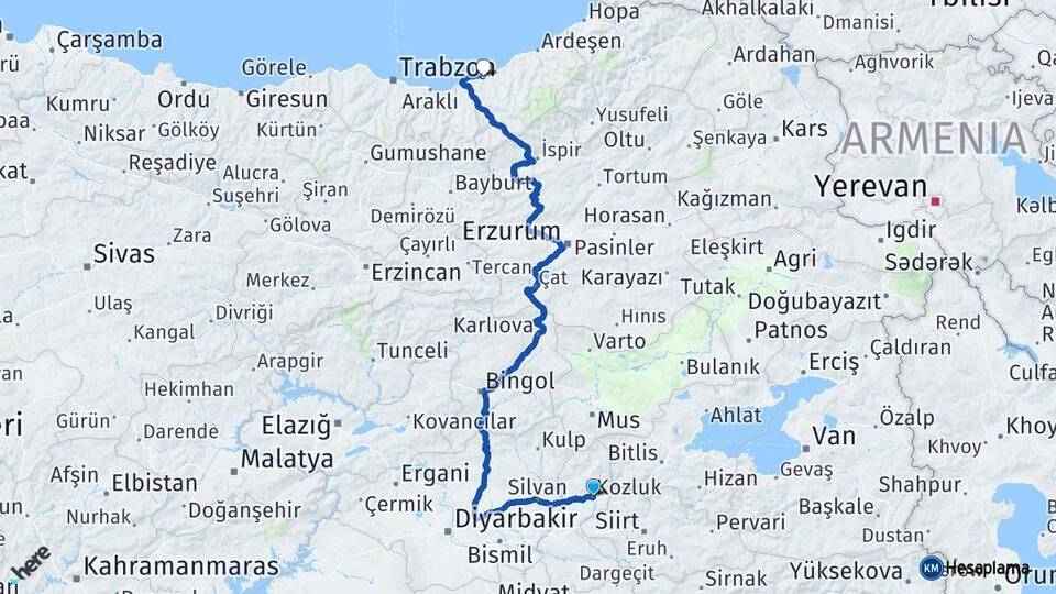 Batman Kozluk Rize Arası Kaç Km - Yol Haritası