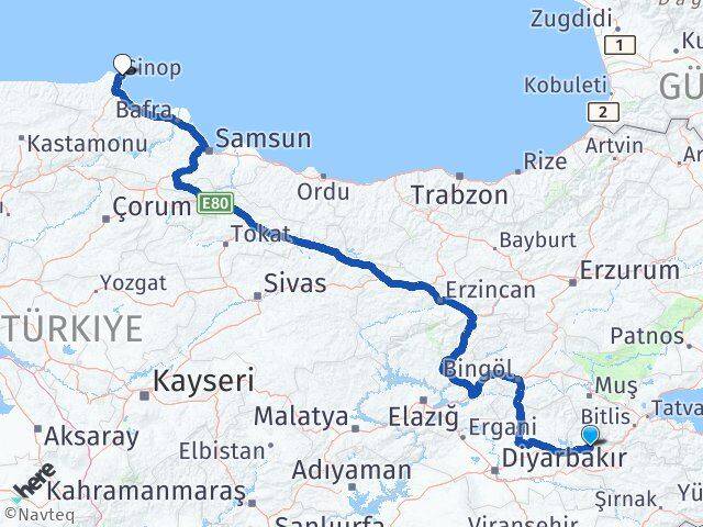 Batman Kozluk Sinop Arası Kaç Km - Yol Haritası