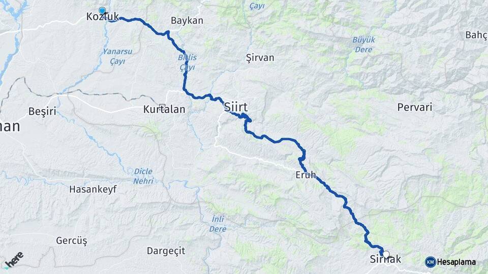 Batman Kozluk Şırnak Arası Kaç Km - Yol Haritası