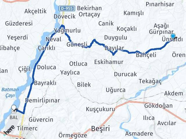 Ünsaldı Batman Havalimanı Arası Kaç Km - Yol Tarifi